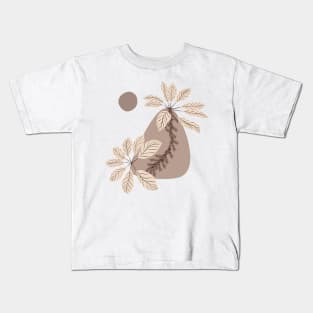 Modern Minimal Boho Abstract Shapes Flowers Plants Warm Tones  Design Kids T-Shirt